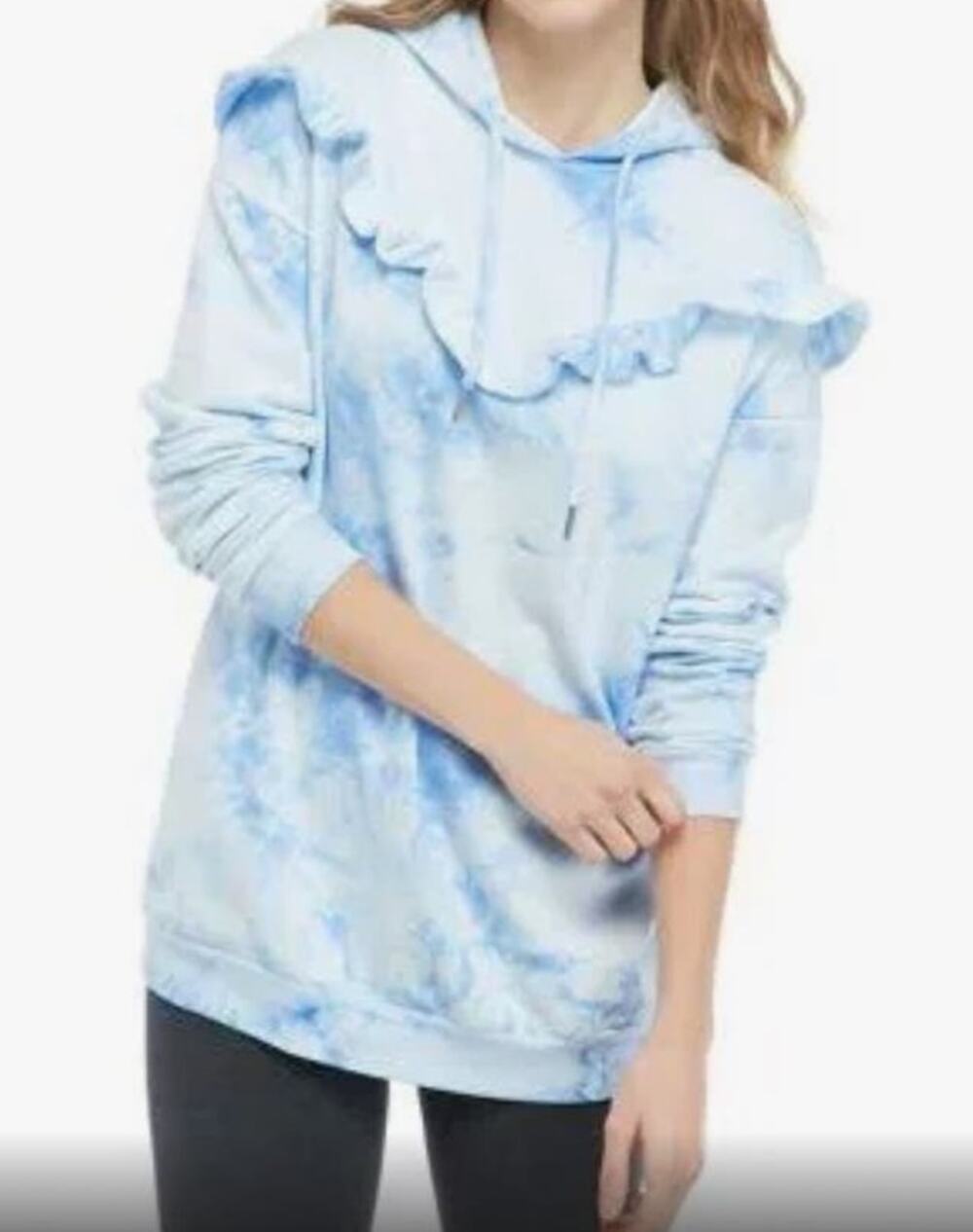 Wonderly Angel Falls Blue Ruffled Tie Dye Hoodie - S